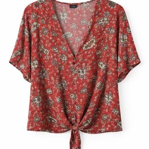 Karen Kane Red Floral Tie-Front Blouse